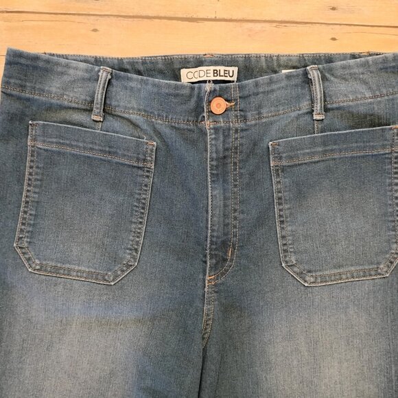 Code Bleu Wide Leg Crop Jeans 14 Hi Rise Med Wash Stretch Patch Pockets 34x25 - Picture 3 of 5